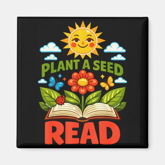 Imán Planta una semilla leer lector libro biblioteca di (Frente)