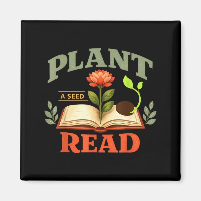 Imán Planta una semilla leer lector libro biblioteca di (Frente)
