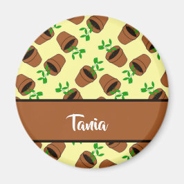 Imán Planta verde en olla de terracota en amarillo