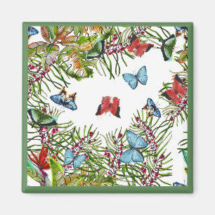 Imán Plantas tropicales Mariposas Berries Azul Rojo