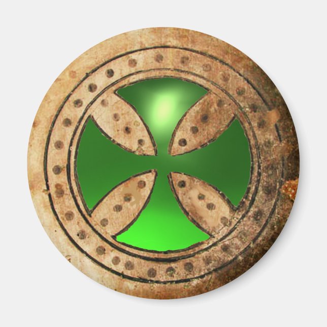 Imán PLANTILLA ANTIGUA Gema de Esmeralda Verde CRUZ (Frente)