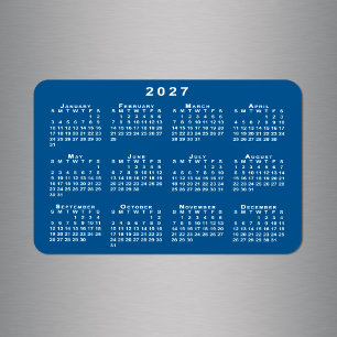 Imán Plantilla de calendario 2027 blanco con fondo azul