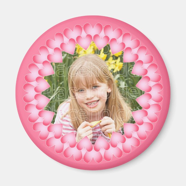 Imán Plantilla de corazones lindos rosas y blancos (Frente)