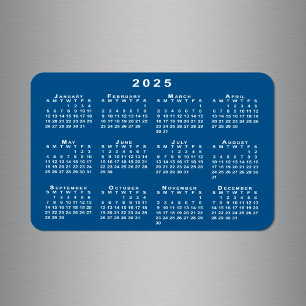 Imán Plantilla de fondo azul del calendario blanco 2025
