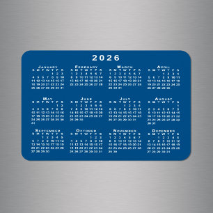 Imán Plantilla de fondo azul del calendario blanco 2026