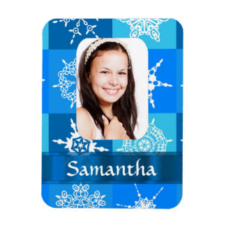 Imán Plantilla de foto de copos de nieve azul