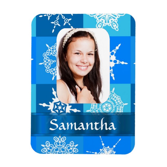 Imán Plantilla de foto de copos de nieve azul (Vertical)