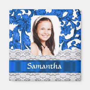 Imán plantilla de foto de encaje azul