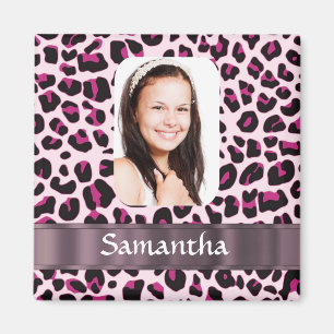 Imán Plantilla de foto de impresión de leopardo rosa