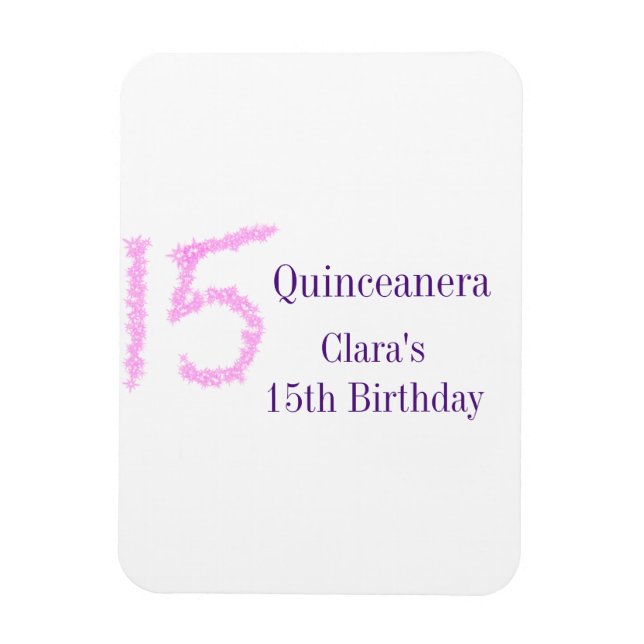 Imán Plantilla de purpurina rosa Quinceanera 15 años (Vertical)