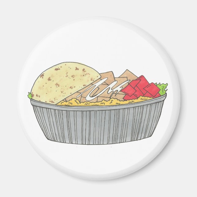 Imán Plata de pollo y arroz NYC Comida de carrito halal (Frente)