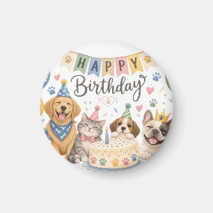 Imán Platos de papel festivos de cumpleaños con cachorr