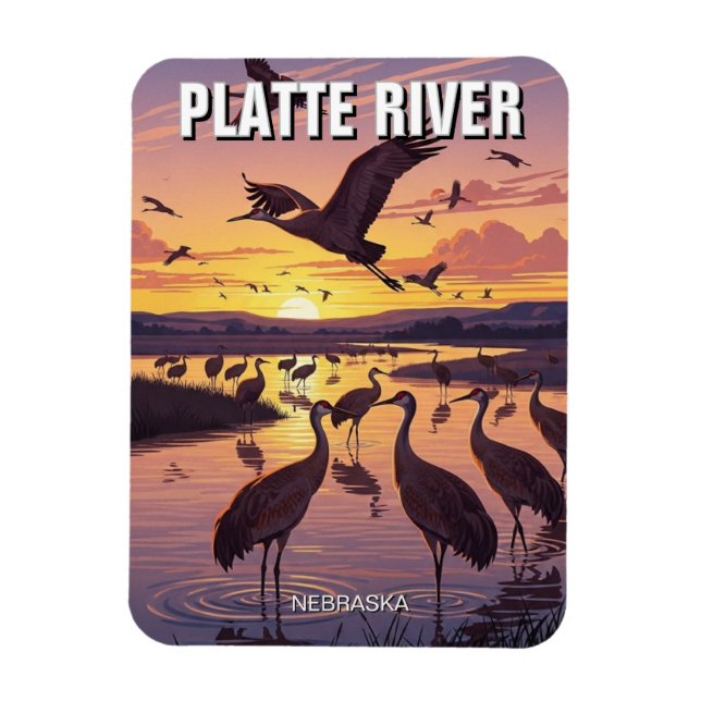 Imán Platte River Sandhill Cranes Nebraska Travel (Vertical)