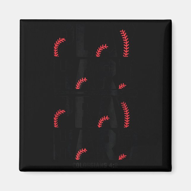 Imán Play Hard Pray Hard Youth Boy Christian Baseball J (Frente)