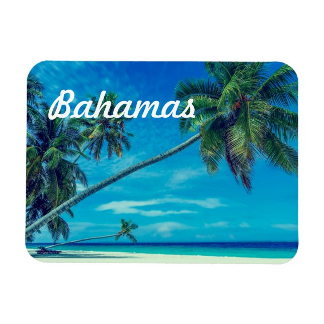 Imán Playa blanca arenosa con palmeras tropicales Baham (Horizontal)