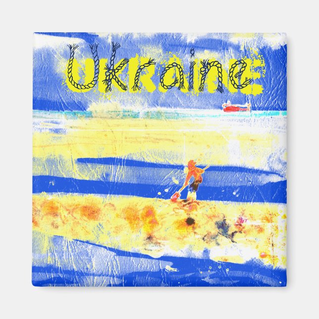 Imán Playa de arena de arena dorada Plata azul amarillo (Frente)