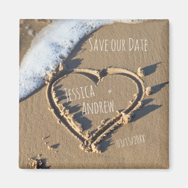 Imán Playa de Arena Nombres Personalizados Corazón Salv (Frente)
