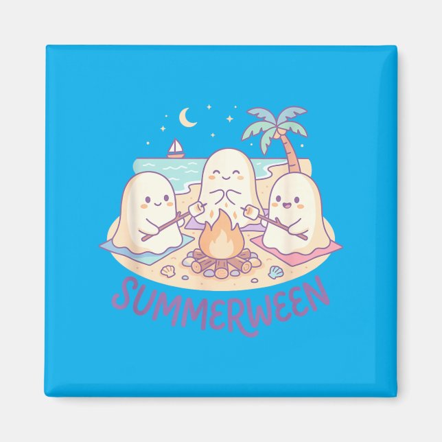 Imán Playa de Asado de Malvavisco Fantasma de Arte de V (Frente)