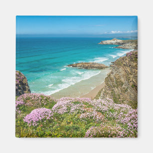 Imán Playa de Newquay en Cornualles, acantilado de flor
