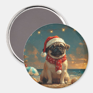 Imán Playa de Vintage para Navidades de perro Pug