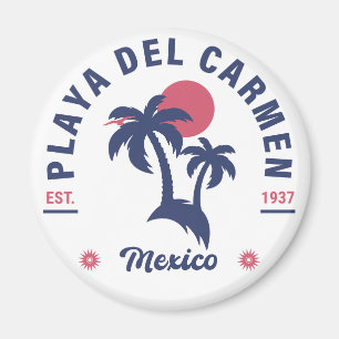 Imán Playa del Carmen Palm Tree Retro Playa Mexicana de