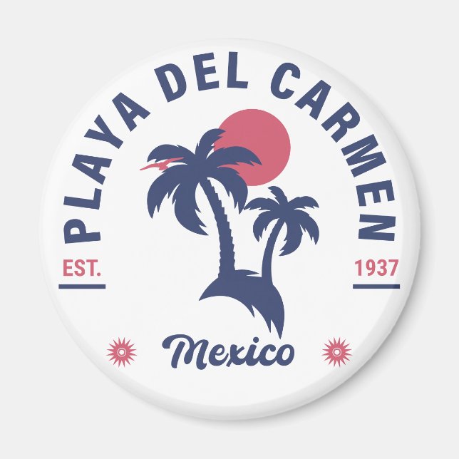 Imán Playa del Carmen Palm Tree Retro Playa Mexicana de (Frente)