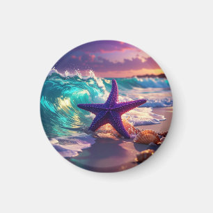 Imán Playa del océano con estrellas de mar violetas