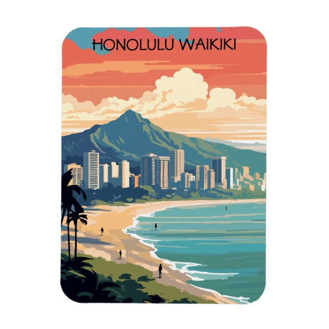 Imán Playa Honolulu Waikiki Beach Hawaii Panorama View  (Vertical)
