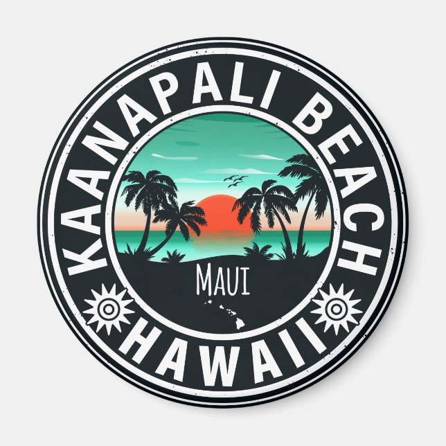 Imán Playa Ka'anapali Souvenirs Retro Sunset de Hawái d (Frente)