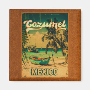 Imán Playa Mexicana Cozumel Palm Tree Retro 80