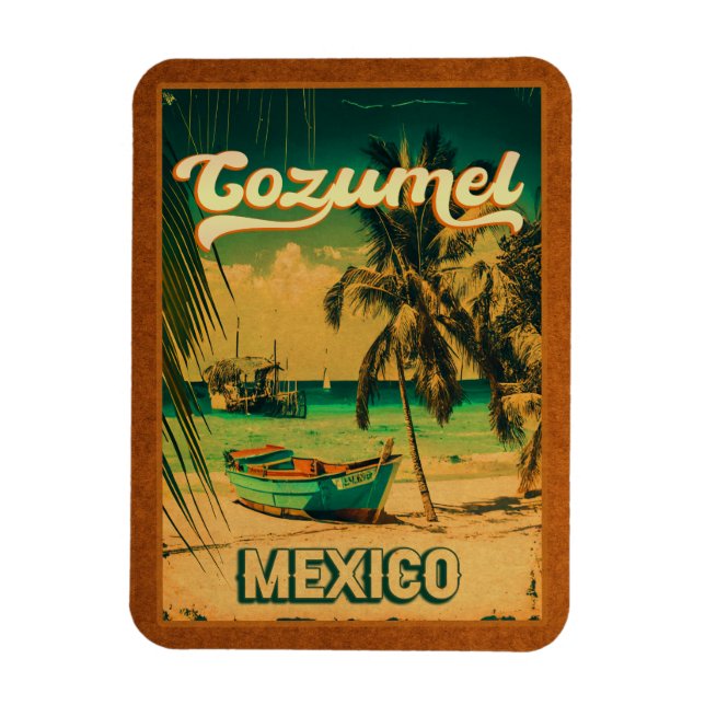 Imán Playa Mexicana Cozumel Palm Tree Retro 80 (Vertical)