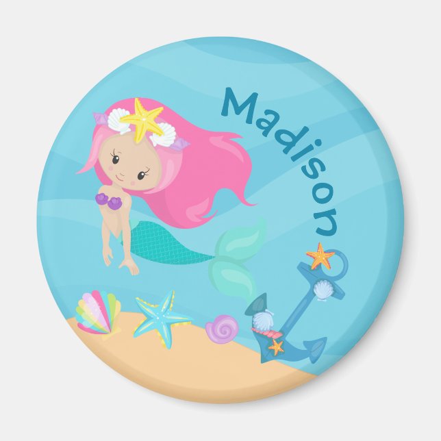 Imán Playa personalizada de Chica de sirenas (Frente)