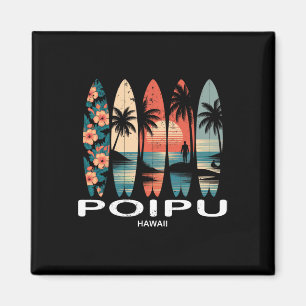 Imán Playa Poipu Hawaii Surfboard Surfing Retro