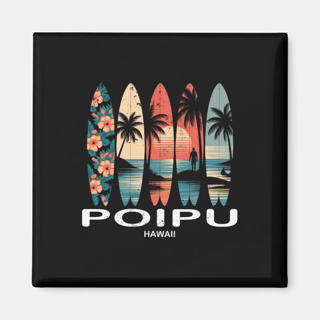 Imán Playa Poipu Hawaii Surfboard Surfing Retro (Frente)