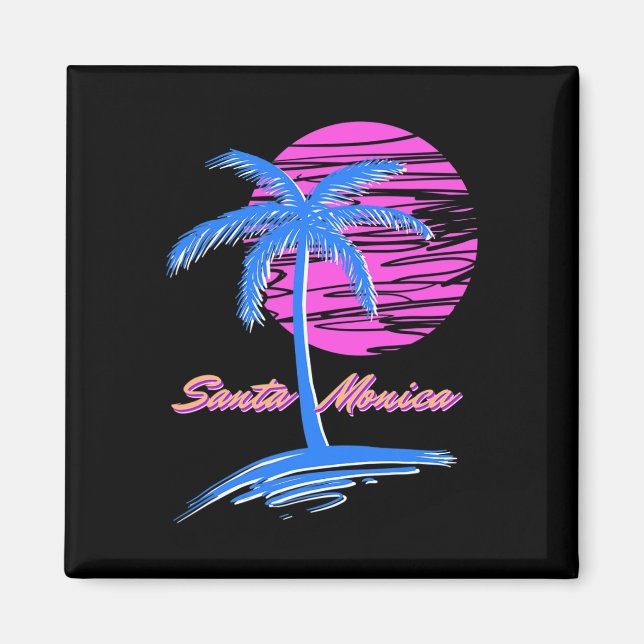 Imán Playa Santa Monica Outrun 80 Vaporwave estético (Frente)