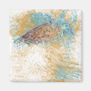 Imán Playa y arte costero con tortuga marina