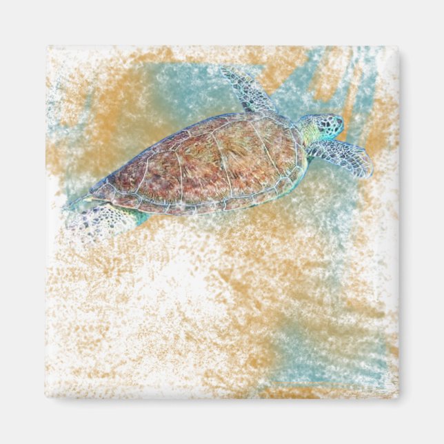 Imán Playa y arte costero con tortuga marina (Frente)