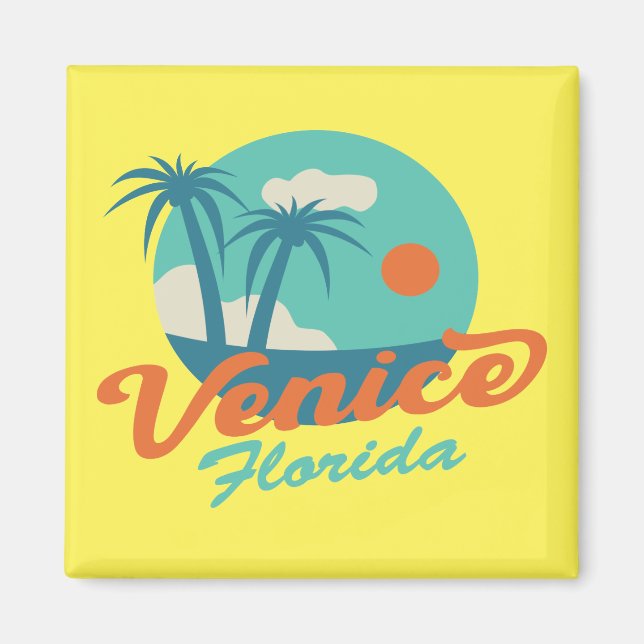 Imán Playa y palmeras estilo retro de Venecia Florida (Frente)