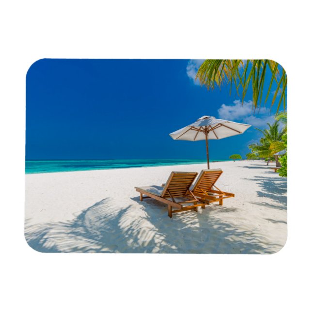 Imán Playas tropicales | Playa de tumbonas, Bora Bora (Horizontal)