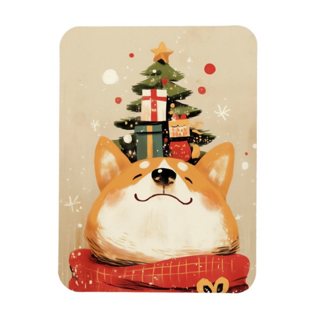 Imán Playful Welsh Corgi with Christmas Decorations (Vertical)