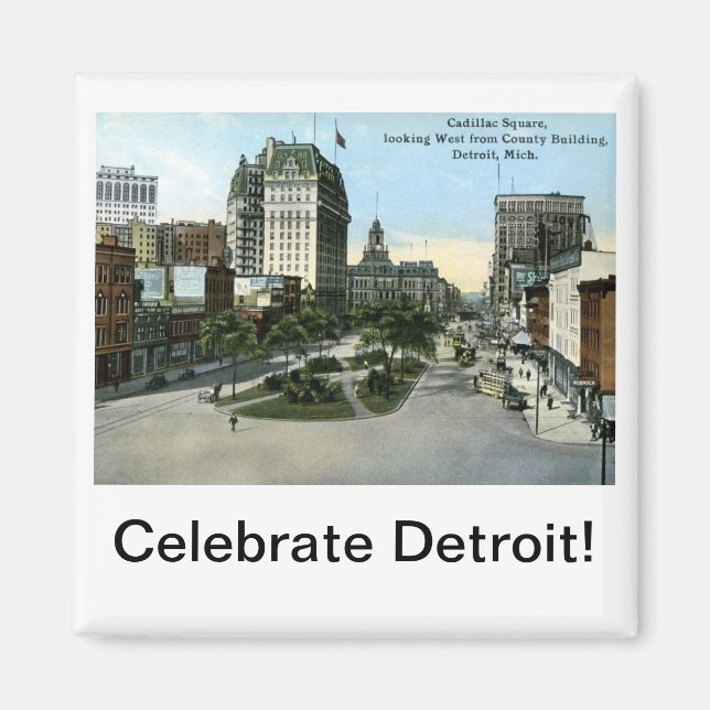 Imán Plaza Cadillac, Detroit MI Vintage (Frente)