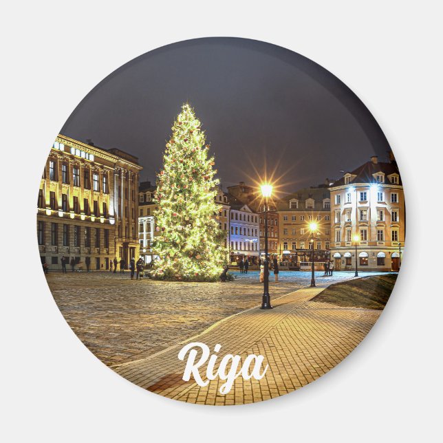 Imán Plaza Cúpula con árbol de Navidad en Riga (Frente)