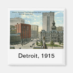 Imán Plaza del Ayuntamiento, Detroit MI 1915 Vintage