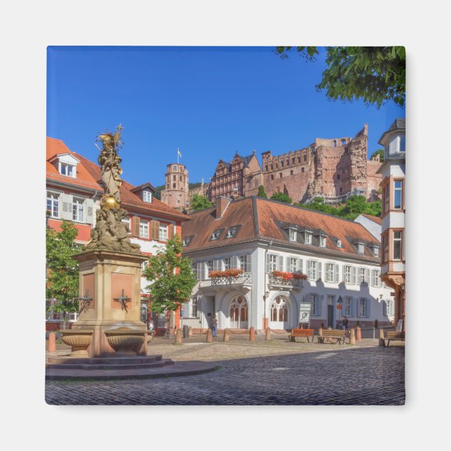 Imán Plaza Kornmarkt y castillo en Heidelberg, Alemania (Frente)