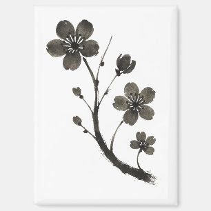 Imán Plum Blossom Line Art - Diseño botánico en