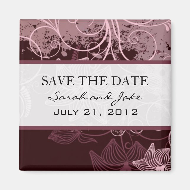 Imán Plum Floral Guardar La Fecha Fridge Magnet (Frente)