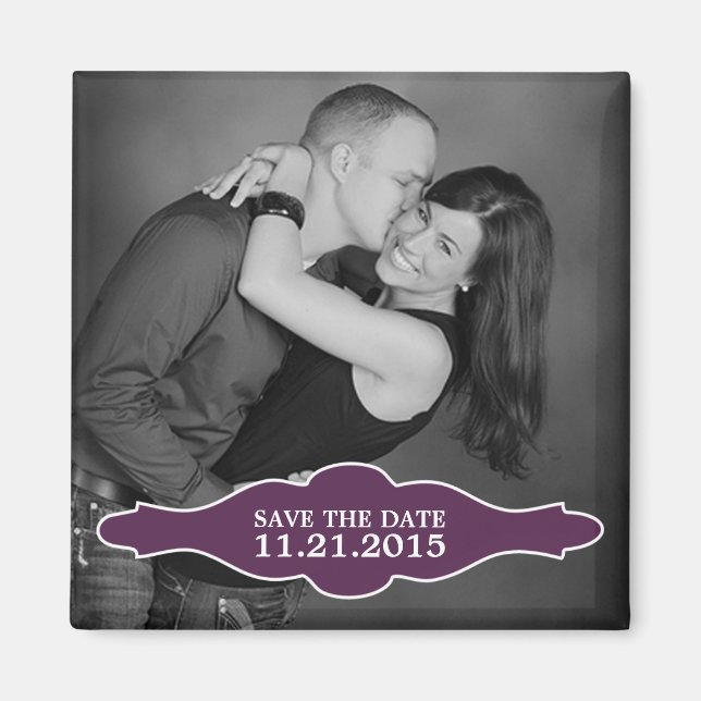 Imán Plum Purple La Bon Vie Photo Save the Date Magnet (Frente)