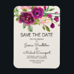 Imán Plum Rubor Floral Boda Fecha de guardar<br><div class="desc">Elegante,  botánico,  púrpura de ciruela y acuarela rosa ondulada floral en boda de marfil Salven el imán de la fecha. Contáctenos para obtener ayuda sobre la personalización y los productos correspondientes.</div>