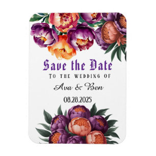 Imán Plum y Naranja Paint Peony Guardar la fecha