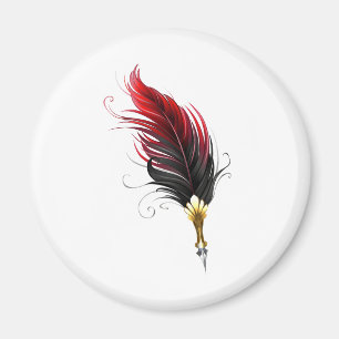 Imán Pluma de plumas rojas con nido de oro